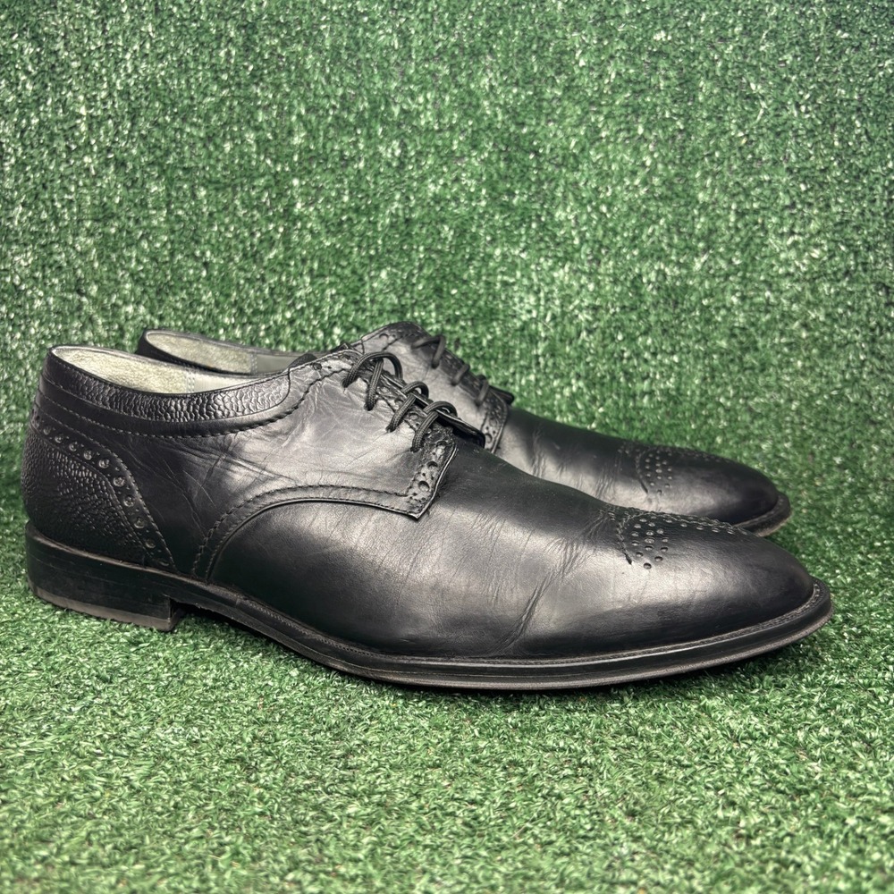 Franco Cuadra Brogue Medallion Toe Pebble Grain Leather Derby Shoes Black Men 10